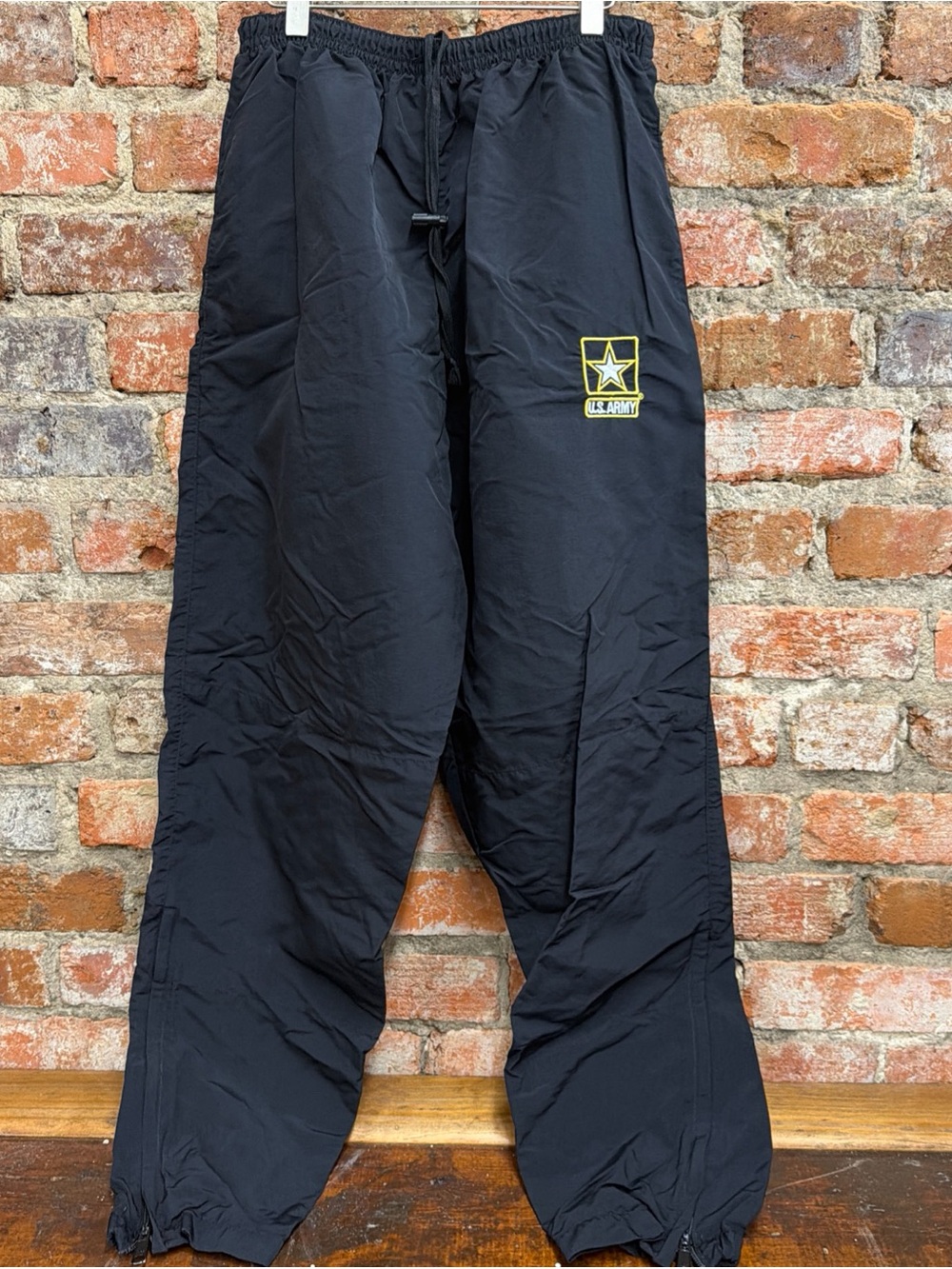 U.S. Army Black Windbreaker Pants with Yellow Logo
